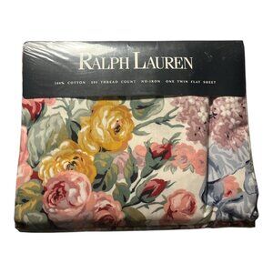 NWT Vintage Ralph Lauren Floral Flat Twin Sheet Allison Multi 200 Cotton